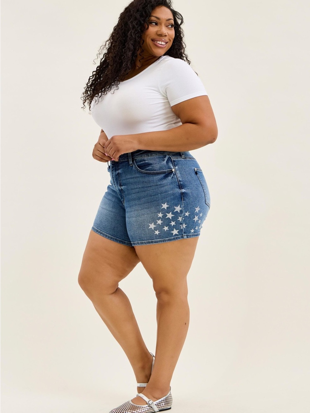 Judy Blue Blue Denim Star Accent Shorts